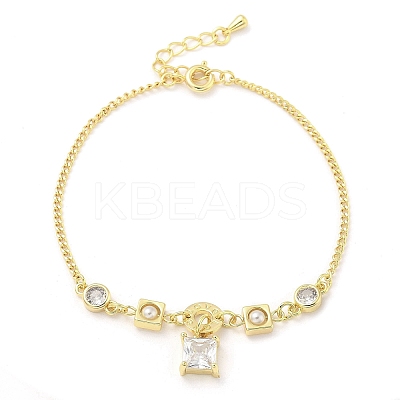 Brass Micro Pave Clear Cubic Zirconia Charm Bracelets for Women BJEW-C083-01B-G-1