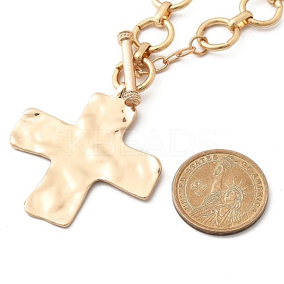 Alloy Textured Cross Pendant Ring Link Chain Necklaces for Women LS-NJEW-B120-03-1