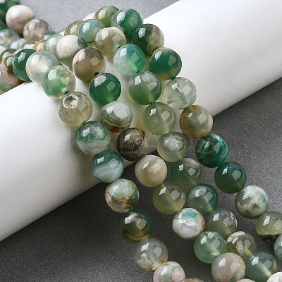 Natural Green Cherry Blossom Agate Beads Strands G-NH0061-A01-8mm-1