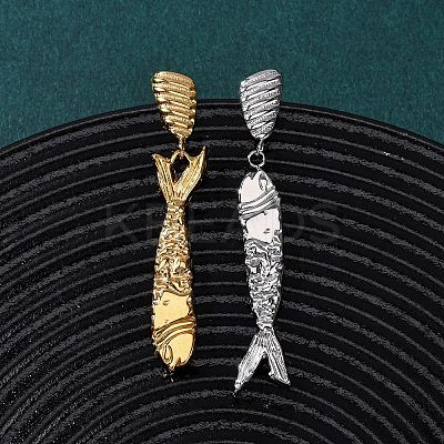 Fish 304 Stainless Steel Dangle Stud Earrings EJEW-A140-01GP-1