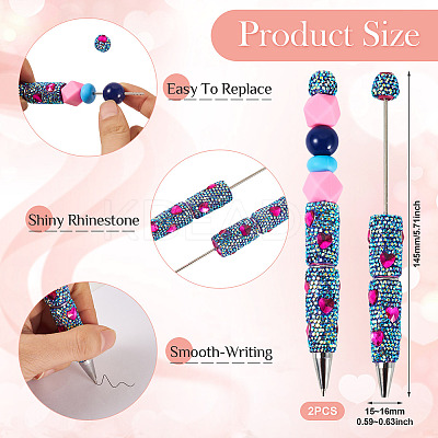 2Pcs Polymer Clay Rhinestones Ball-Point Pen OFST-TA0001-03E-1