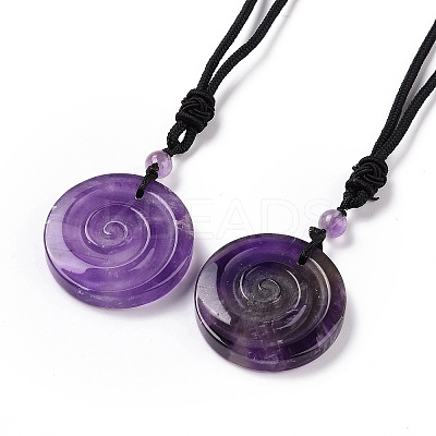 Adjustable Natural Amethyst Vortex Pendant Necklace with Nylon Cord for Women NJEW-L171-05B-1