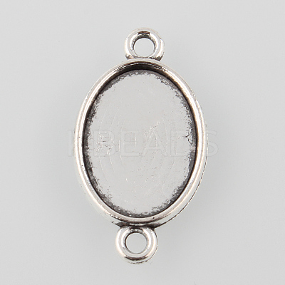 Tibetan Style Alloy Flat Oval Cabochon Connector Settings TIBE-M022-06AS-1