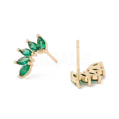 Green Clear Cubic Zirconia Leaf Stud Earrings KK-E005-22G-1