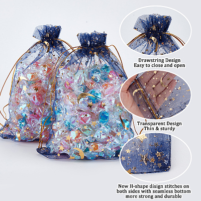 50Pcs Gold Stamping Moon & Star Organza Drawstring Gift Storage Bags OP-BBC0001-03C-03-1