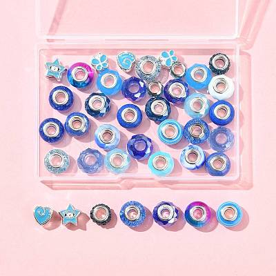 40Pcs 20 Styles Blue Series Resin European Beads RPDL-FS0001-02-1