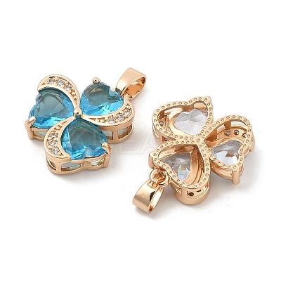 Rack Plating Leaf Brass Clear Cubic Zirconia With Glass Pendants KK-S407-18KCG-1