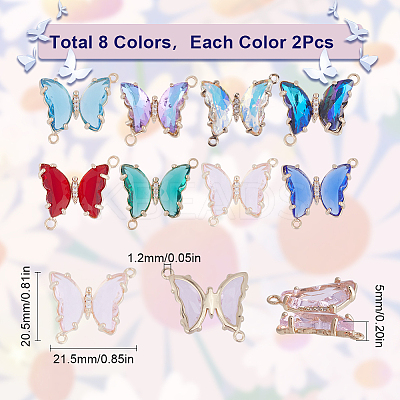 16Pcs 8 Colors Brass Glass Connector Charms KK-SC0003-64-1