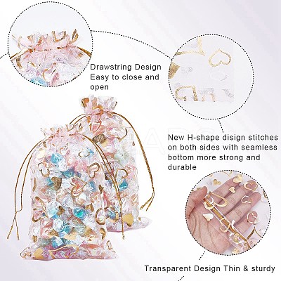 80Pcs 2 Styles Heart Printed Organza Bags OP-BBC0001-04C-1