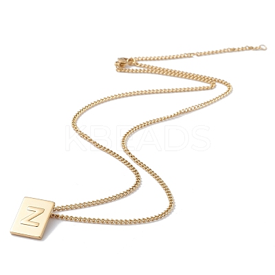 Stainless Steel Initial Letter Rectangle Pendant Necklace for Men Women NJEW-E090-01G-26-1