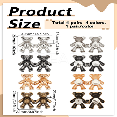 4 Pairs 4 Colors Alloy Jean Buttons Pins FIND-LP0007-21-1