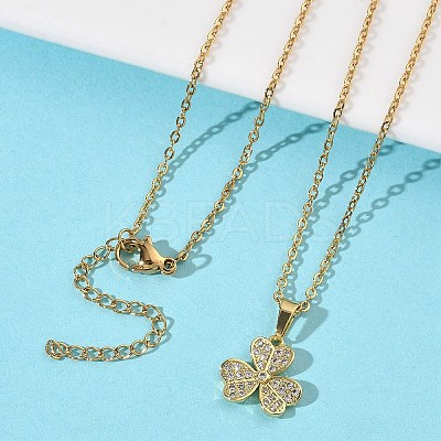 Brass Micro Pave Clear Cubic Zirconia Pendant 304 Stainless Steel Chain Necklaces for Women NJEW-D341-12B-G-1