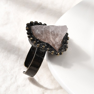 Natural Rose Quartz Irregular Nugget Open Cuff Rings G-A278-03AB-04-1