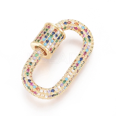 Brass Micro Pave Cubic Zirconia Screw Carabiner Lock Charms ZIRC-L085-08G-1