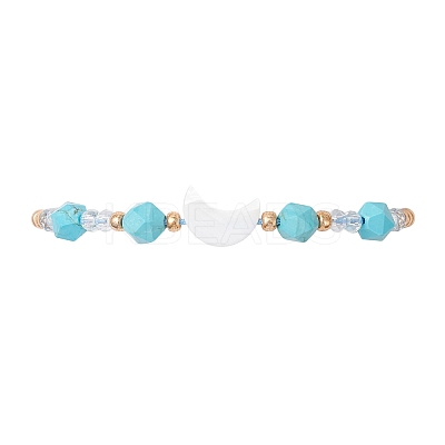 Synthetic Turquoise & Natural Freshwater Shell Moon Charm Bracelets BJEW-MZ00303-01-1