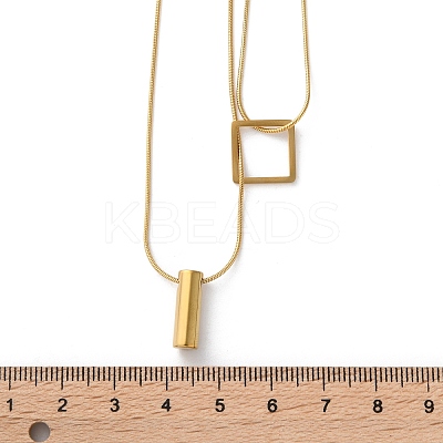 316 Surgical Stainless Steel Double Layer Column & Square Pendant Necklaces LS-NJEW-P324-04G-1