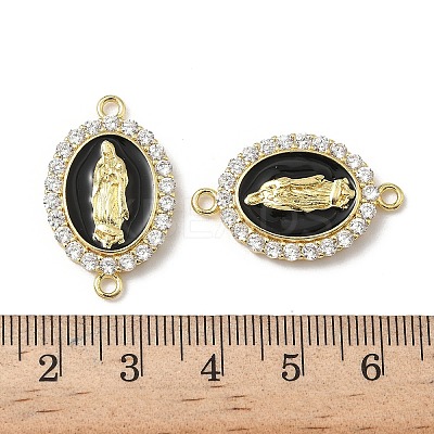 Brass Micro Pave Clear Cubic Zirconia Enamel Oval with Virgin Mary Connector Charms KK-L243-11G-B-1