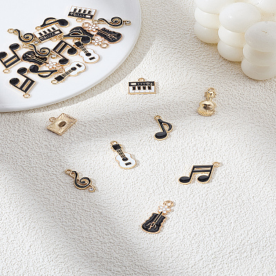 24Pcs 6 Styles Music Theme Alloy Enamel Pendants ENAM-LP0001-16-1