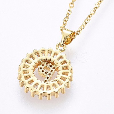 Brass Micro Pave Cubic Zirconia Initial Pendant Necklaces NJEW-H486-30G-P-1
