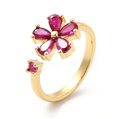 Cerise Cubic Zirconia Flower Open Cuff Ring KK-K270-06G-1