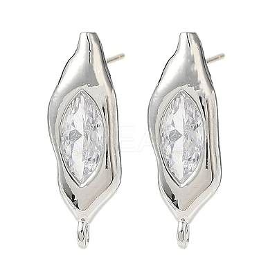 Nuggets Brass Micro Pave Clear Cubic Zirconia Stud Earring Findings KK-D386-18P-1