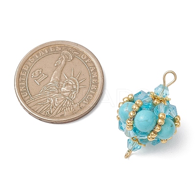 Synthetic Turquoise Round and Glass Seed Beaded Lantern Links Connector Charms PALLOY-MZ01176-05-1