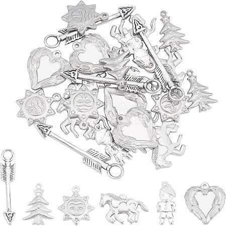 24Pcs 6 Styles 304 Stainless Steel Pendants STAS-UN0022-45-1