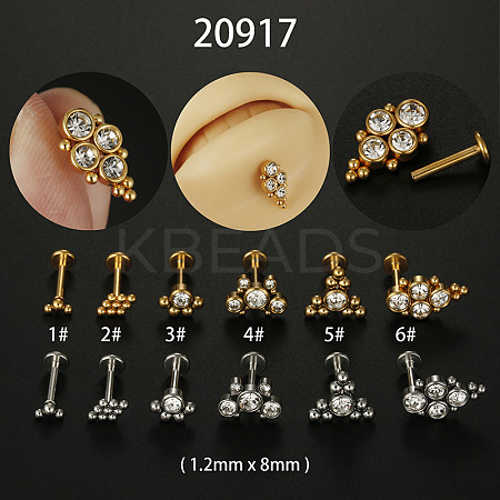 316L Surgical Stainless Steel Clear Cubic Zirconia Threadless Labrets WG1AA8E-34-1
