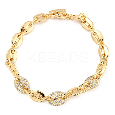 Golden Brass Micro Pave Cubic Zirconia Link Bracelets BJEW-P314-A01-G-1