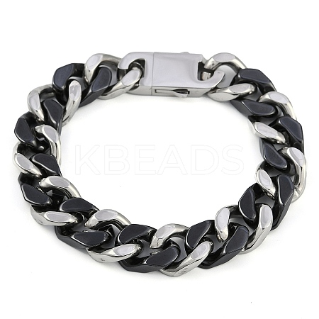 304 Stainless Steel Ceramics Cuban Link Chain Bracelets for Men BJEW-B102-02P-02-1