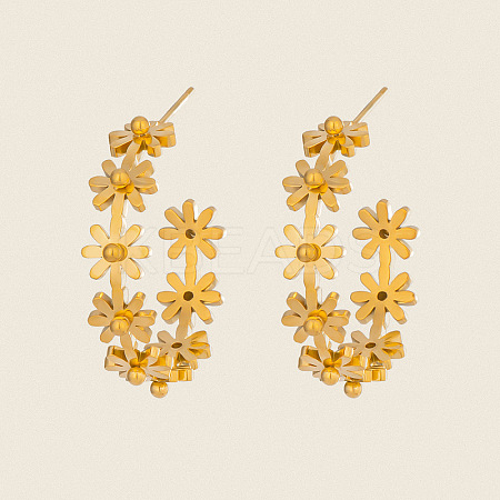 Flower with C-Shaped 304 Stainless Steel Stud Earrings DT7616-1