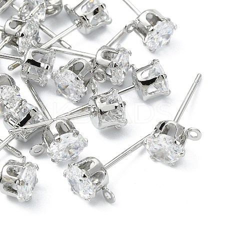 SHEGRACE Brass Clear Cubic Zirconia Flat Round Stud Earring Findings XGR0102P-117P-1