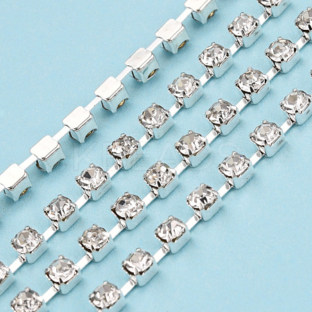 Silver Plated Brass Rhinestone Strass Chains CHC-N020-12A-03-1