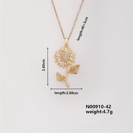 Shiny Sunflower Brass Micro Pave Cubic Zirconia Pendant Necklace for Women SR9149-5-1