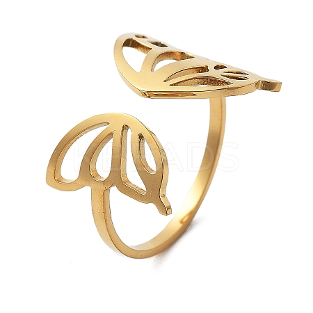 304 Stainless Steel Hollow Butterfly Wing Open Cuff Rings for Women RJEW-M024-02G-1