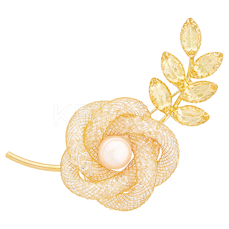 HOBBIESAY 2Pcs Rhinestone Rose Flower with Natural Pearl Beaded Brooch Pin JEWB-HY0001-24-1