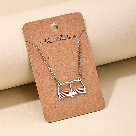 Fashionable Iron Hollow Out Book Pendant Necklaces for Women FS-WG9E5D2-02-1
