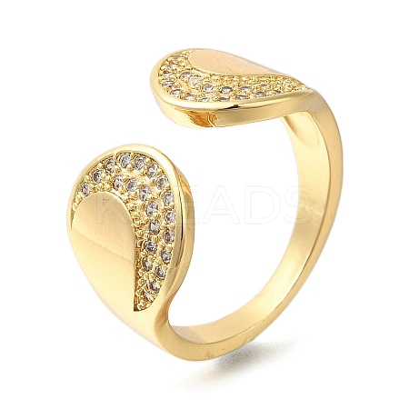 Rack Plating Brass Micro Pave Cubic Zirconia Open Cuff Rings for Women LS-RJEW-S244-01G-B-1