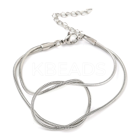 Non-Tarnish 304 Stainless Steel 2-Strand Round Snake Chain Bracelets BJEW-P334-01A-P-1