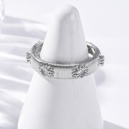 Brass Micro Pave Clear Cubic Zirconia Cuff Rings for Women RJEW-Q009-11P-1