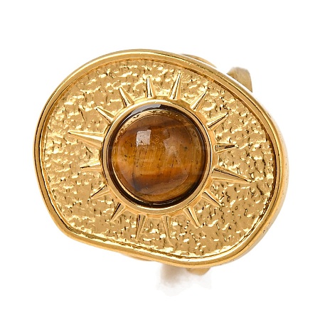 Natural Tiger Eye Finger Rings RJEW-Q822-35G-02-1