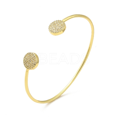 Clear Cubic Zirconia Flat Round Open Cuff Bangle BJEW-M231-02G-1