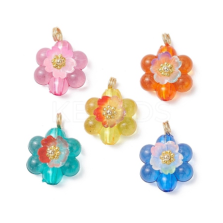 Luminous Transparent Resin Flower Pendants PALLOY-JF03759-01-S-1