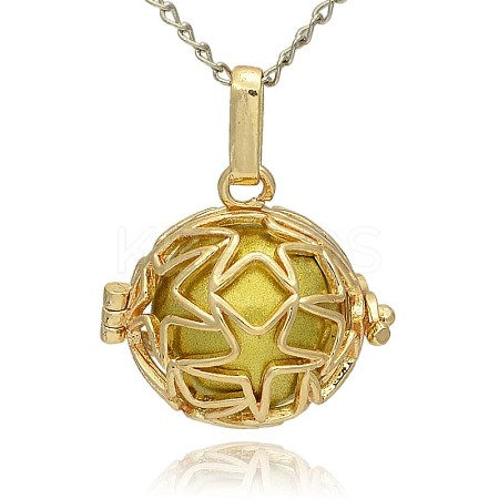 Golden Tone Brass Hollow Round Cage Pendants KK-J231-02G-1