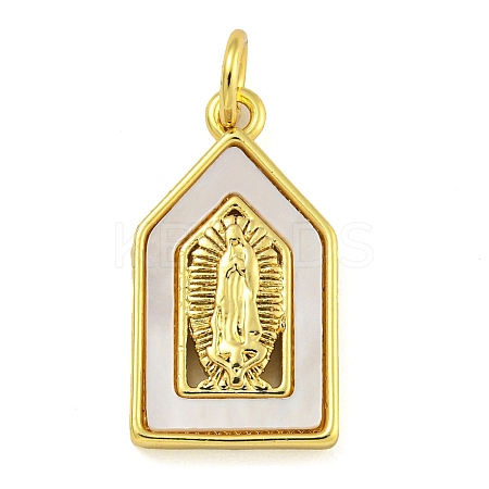 Real 18K Gold Plated Brass Pendants with Shell and Jump Rings KK-D534-04G-02-1