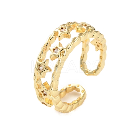 Rack Plating Brass Micro Pave Cubic Zirconia Open Cuff Rings for Women RJEW-U026-02G-03-1