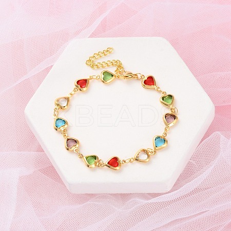 Heart Brass Link Bracelets for Woman BJEW-S157-04G-1