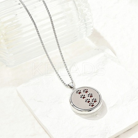 316 Surgical Stainless Steel Aromatherapy Diffuser Perfume Hollow Flat Round Pendant Box Chain Necklaces NJEW-R016-01P-06-1