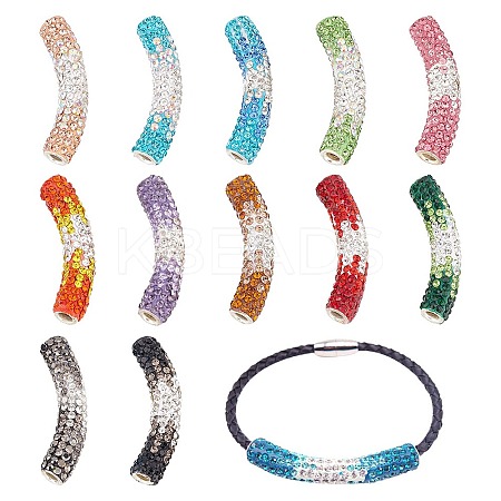 12Pcs 12 Colors Polymer Clay Rhinestone Tube Beads RB-AR0003-18-1