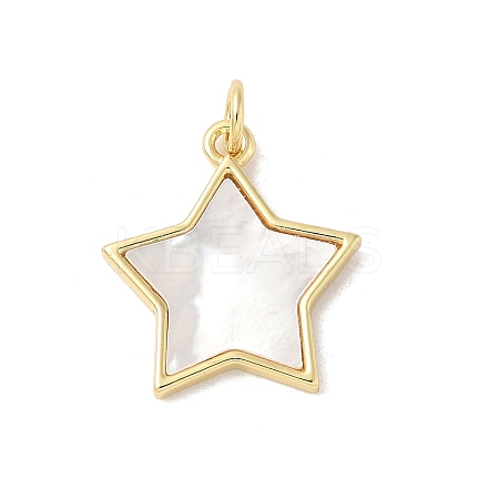 Brass Pave Natural White Shell Pendants KK-S522-05F-G-1